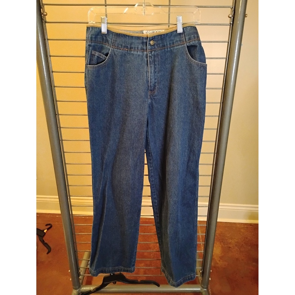 JG Hook Vintage High Waist Straight Leg Jeans Corduroy Trim Blue Denim 8